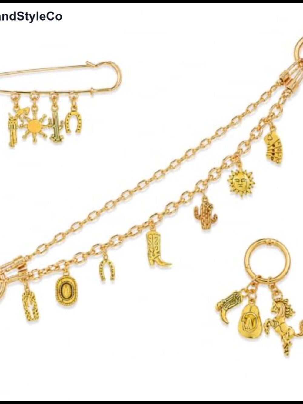 3PC Western Bag Charms Gold-Tone Cowgirl Purse Charm Set Keychain Accessories